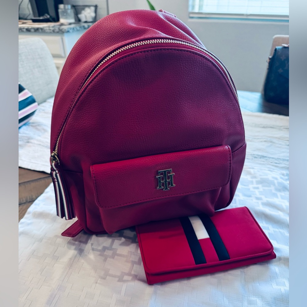 Tommy Hilfiger Bold Red Backpack and Wallet